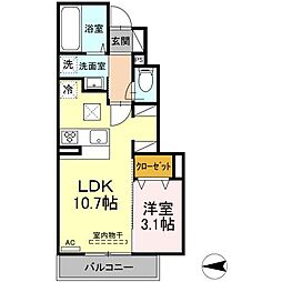 ディアコート 1階1LDKの間取り