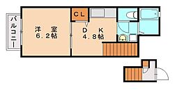 ラディエ足原 1DKの間取図画像