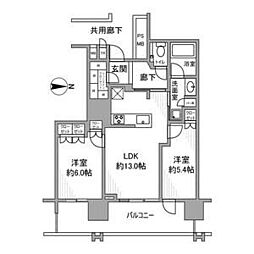 プラウドタワー名古屋錦 2LDKの間取図画像