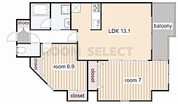 VERDECUESTA覚王山 2LDKの間取図画像