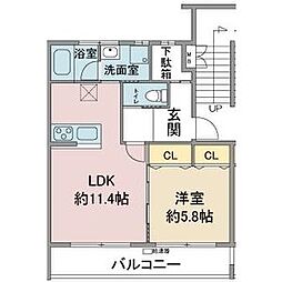 パークウエスト上社 1LDKの間取図画像