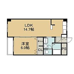 第二森ビル 1LDKの間取図画像