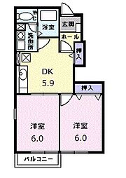 メゾンプリモディーネ2 2DKの間取図画像