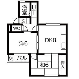 サンコールぜにがめ 2DKの間取図画像