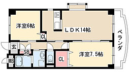 ハピネ音聞山 2LDKの間取図画像