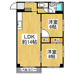 平和第2マンション 2LDKの間取図画像
