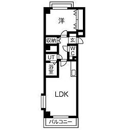 ワイズタワー徳川 1LDKの間取図画像