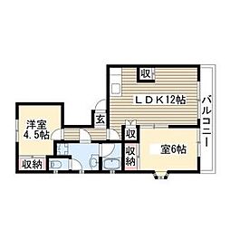 共栄ハイツ 2LDKの間取図画像