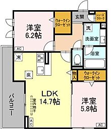 名古屋市名東区照が丘アパート 2LDKの間取図画像