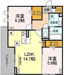 名古屋市名東区照が丘アパート 2LDKの間取図画像