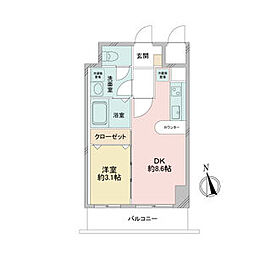 ラドゥセール今池 1DKの間取図画像