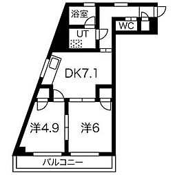 ハニーハイツ渡辺2 2DKの間取図画像