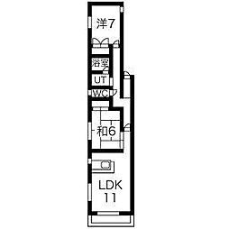 グランドヒルズ平野2番館 2LDKの間取図画像