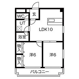東和マンションプリンセス瓦町 2LDKの間取図画像