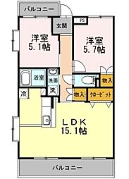 ヴェルドミール 2LDKの間取図画像