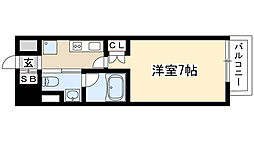フローライト徳川 1Kの間取図画像