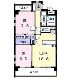 トリニティーコート宝神 2LDKの間取図画像