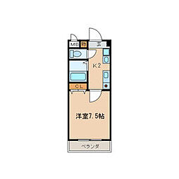 プラザハイツもとき 1Kの間取図画像