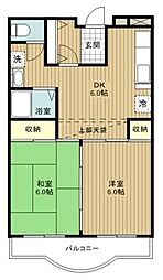フローラ関富 1階2DKの間取り