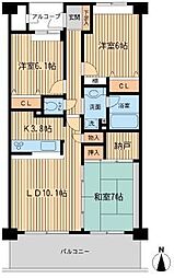 アソシエール野方 3階3LDKの間取り