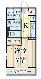 パークハウス葉月 2階1Kの間取り