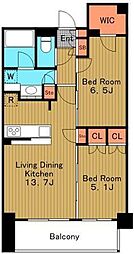 ＢＬＥＳＳ中野弥生町 4階2LDKの間取り