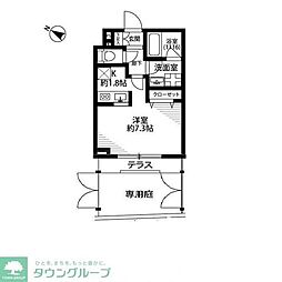 プレール・ドゥーク新中野2 1Kの間取図画像
