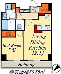 セリオ落合東中野 1LDKの間取図画像