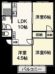 グランディ南行徳 2階3LDKの間取り