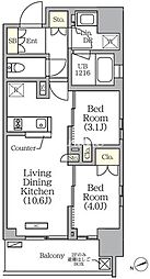 グランエール西日暮里 2階2LDKの間取り