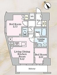 ラグゼナ北千住II 3階2LDKの間取り