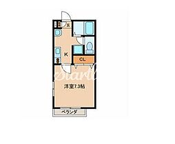 フォンティーヌ 201 2階1Kの間取り