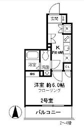 カサミラ 2階1Kの間取り