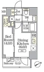 ジオエント町屋 1DKの間取図画像