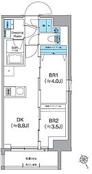 クレヴィアリグゼ日暮里根岸 2DKの間取図画像