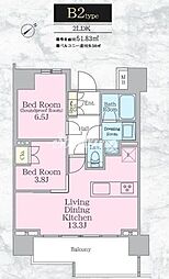 ラグゼナOTO南千住(LUXENAOTO南千住) 2LDKの間取図画像