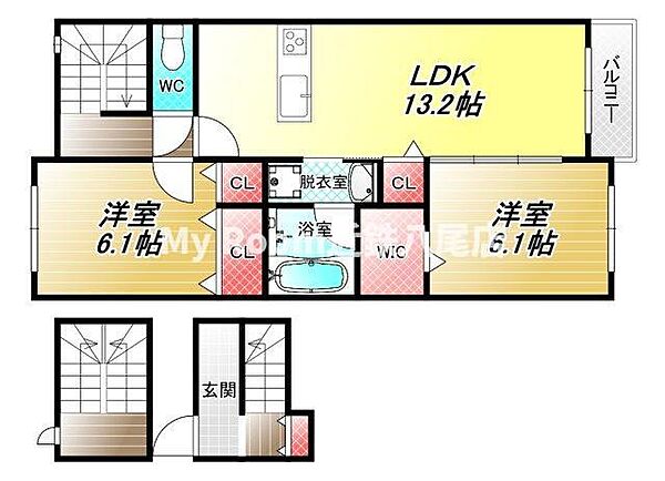 エクレールカララ ｜大阪府八尾市高安町北5丁目(賃貸アパート2LDK・3階・69.89㎡)の写真 その2