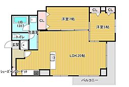 レジデンス高宮 2LDKの間取図画像
