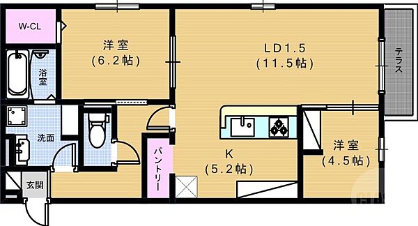 大阪府大阪市阿倍野区西田辺町2丁目(賃貸アパート2LDK・1階・65.16㎡)の写真 その2