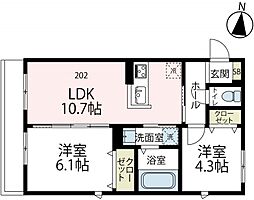 鎌倉市長谷2丁目アパート 2LDKの間取図画像