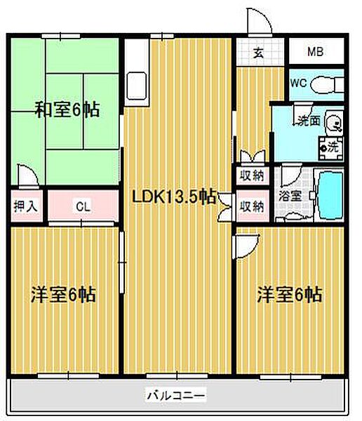 コーポ青山II 403｜兵庫県姫路市青山西2丁目(賃貸マンション3LDK・4階・60.75㎡)の写真 その2