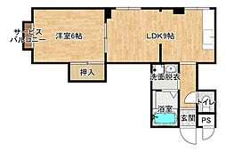 ベース2ビル 1LDKの間取図画像