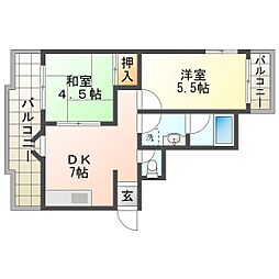 サンライズ伊伝居 2DKの間取図画像