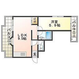 サンライズ伊伝居 1LDKの間取図画像