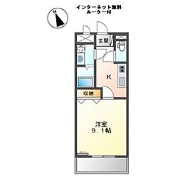 グランディー 1Kの間取図画像