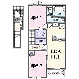 ソレイユ　こだま 2階2LDKの間取り