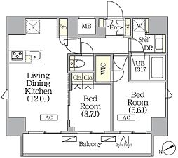 ジオエント町屋 10階2LDKの間取り