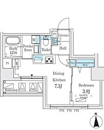 ジオエント秋葉原 5階1DKの間取り
