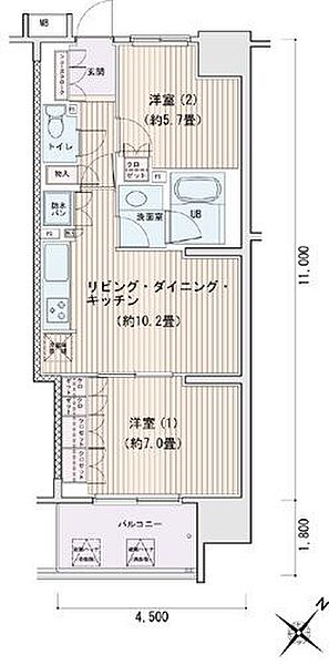 エスティメゾン豊洲レジデンスＣ ｜東京都江東区豊洲3丁目(賃貸マンション2LDK・10階・53.54㎡)の写真 その2