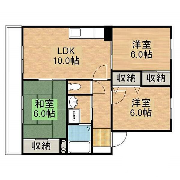 広島県安芸郡海田町昭和中町(賃貸マンション3LDK・2階・64.91㎡)の写真 その2